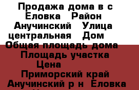 Продажа дома в с. Еловка › Район ­ Анучинский › Улица ­ центральная › Дом ­ 1 › Общая площадь дома ­ 49 › Площадь участка ­ 58 › Цена ­ 350 000 - Приморский край, Анучинский р-н, Еловка с. Недвижимость » Дома, коттеджи, дачи продажа   
